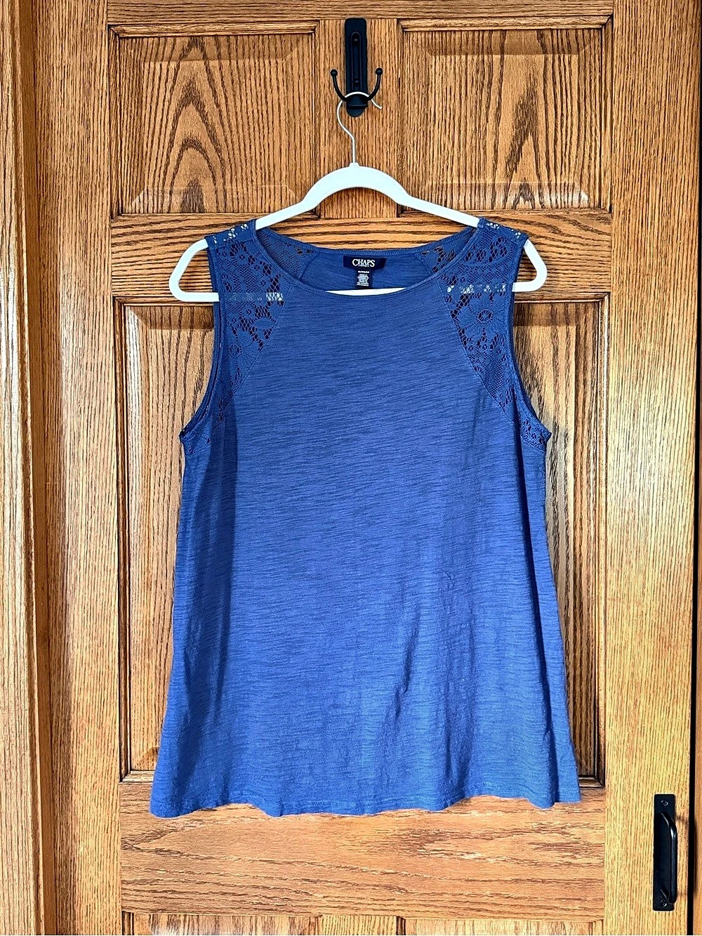 Chaps Lace Shoulder Navy Blue Tank Top Size 1X Like New